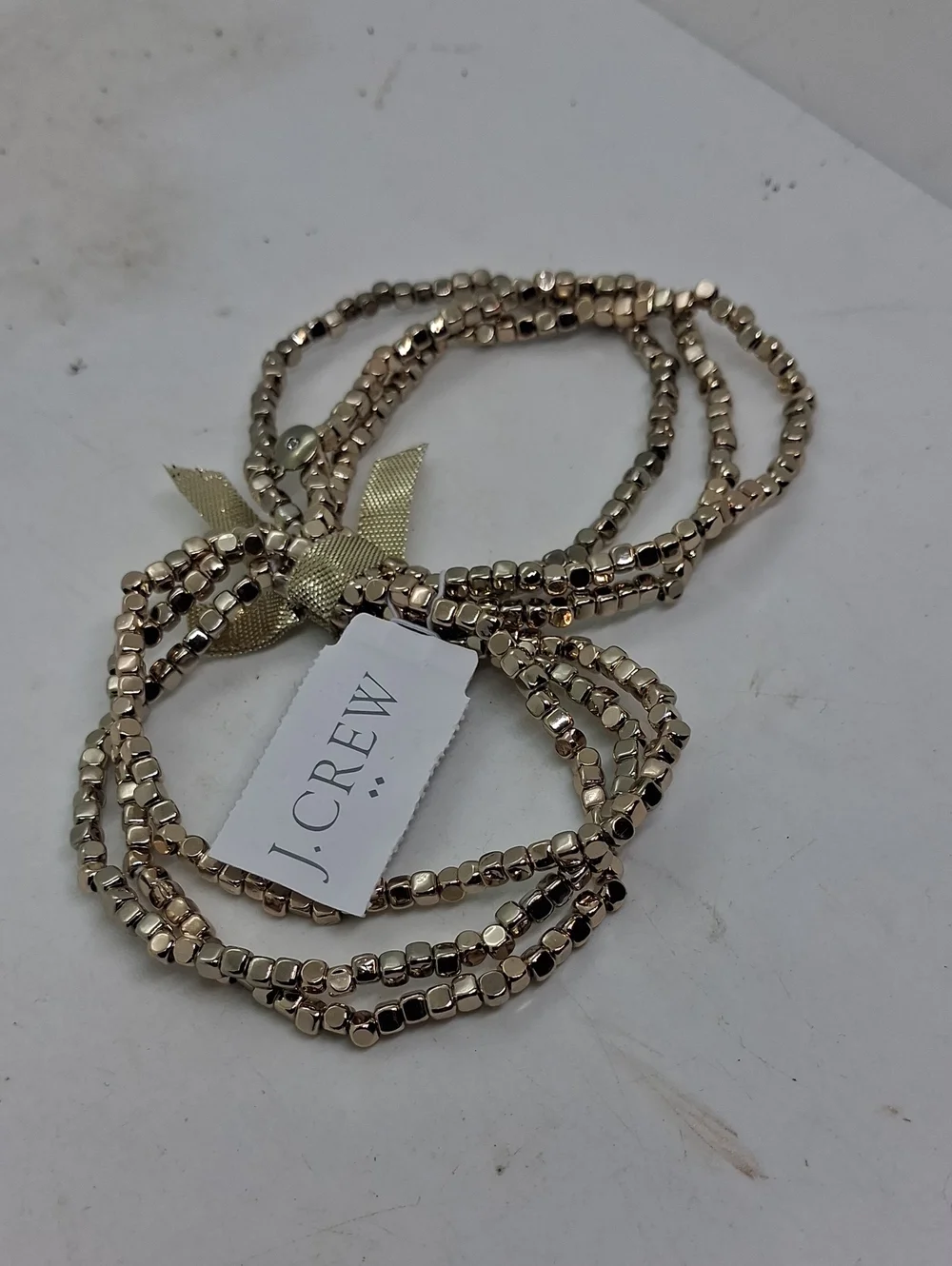 NWT Women's J. Crew Gold Beaded Stretch Bracelet Set with Bow Accent